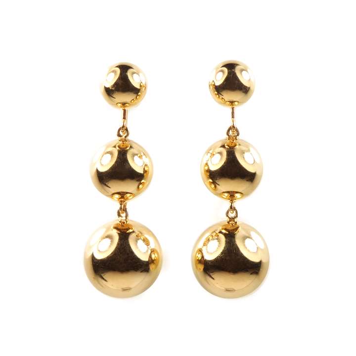 Pair of antique 14ct gold graduated triple ball pendant earrings